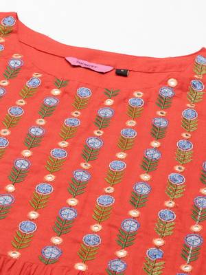 women's ankle length round neck orange solid anarkali kurta 2