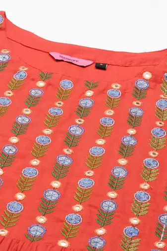 women's ankle length round neck orange solid anarkali kurta