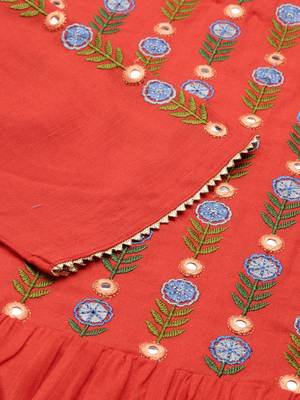 women's ankle length round neck orange solid anarkali kurta 3