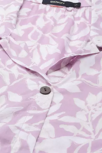 women's calf length shirt collar lavender floral a-line kurta
