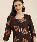women's calf length round neck coffee brown floral straight kurta
