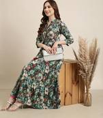 women's ankle length mandarin collar teal floral anarkali kurta