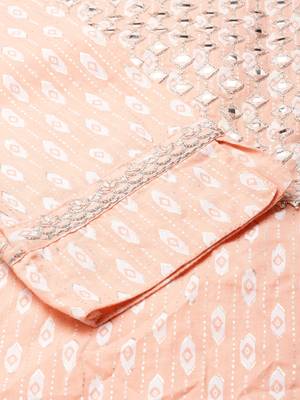 women's calf length scoop neck peach geometric straight kurta 4