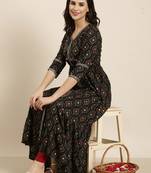 women's calf length v-neck black bandhani anarkali kurta
