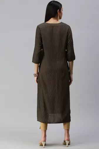 women's calf length round neck black ethnic motifs straight kurta