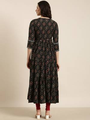 women's calf length v-neck black bandhani anarkali kurta 4
