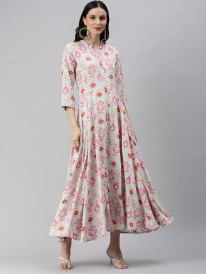 women's ankle length mandarin collar blue abstract anarkali kurta 3