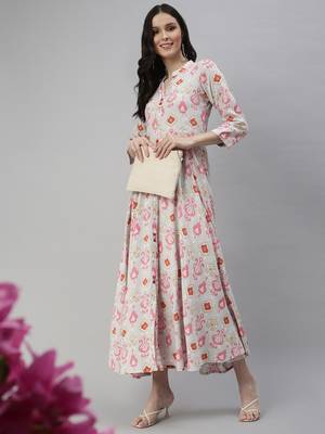 women's ankle length mandarin collar blue abstract anarkali kurta 1