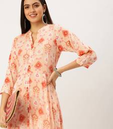 women's ankle length mandarin collar pink abstract anarkali kurta