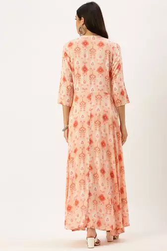 women's ankle length mandarin collar pink abstract anarkali kurta