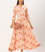 women's ankle length mandarin collar pink abstract anarkali kurta