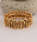 Mansiyaorange single anticlock wise screw openable ram darbaar matte gold kempu stones bangles for women