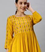 women's ankle length round neck yellow floral anarkali kurta