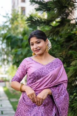Violet Handloom silk blend Blend Weaving Saree Festive Wear 2