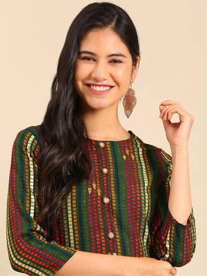 women's calf length round neck multi geometric straight kurta 1