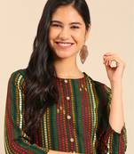women's calf length round neck multi geometric straight kurta