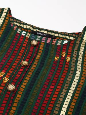 women's calf length round neck multi geometric straight kurta 2
