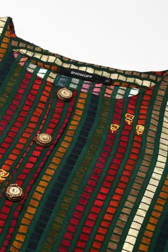 women's calf length round neck multi geometric straight kurta
