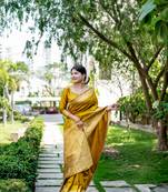 Mustard Handloom Silk Blend Weaving Saree Festive Wear