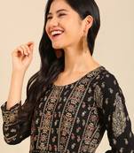 women's ankle length round neck black ethnic motifs anarkali kurta