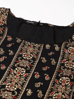 women's ankle length round neck black ethnic motifs anarkali kurta 2
