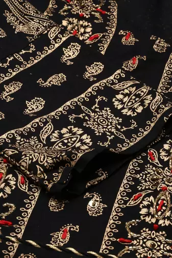 women's ankle length round neck black ethnic motifs anarkali kurta