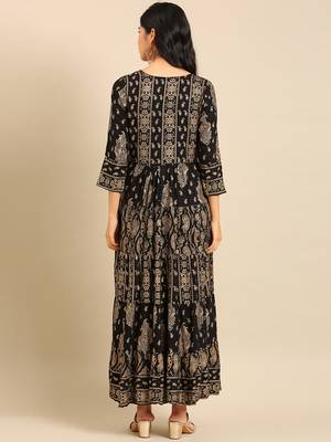 women's ankle length round neck black ethnic motifs anarkali kurta 5