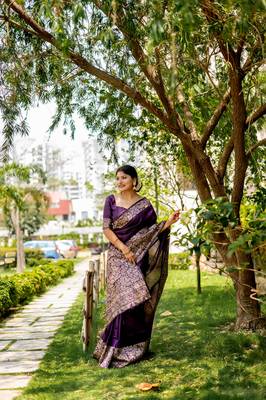 Purple Handloom silk blend Blend Weaving Saree Festive Wear 1