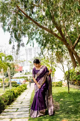 Purple Handloom silk blend Blend Weaving Saree Festive Wear