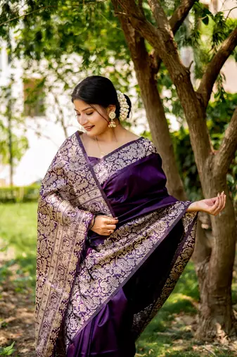 Purple Handloom silk blend Blend Weaving Saree Festive Wear