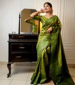 Mehendi Handloom Silk Blend Weaving Saree Festive Wear