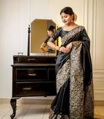 Black Handloom Silk Blend Weaving Saree Festive Wear
