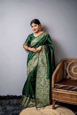Green Handloom silk blend Blend Weaving Saree Festive Wear 1