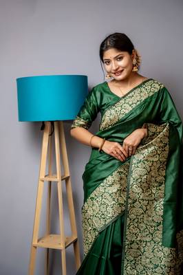 Green Handloom silk blend Blend Weaving Saree Festive Wear 3