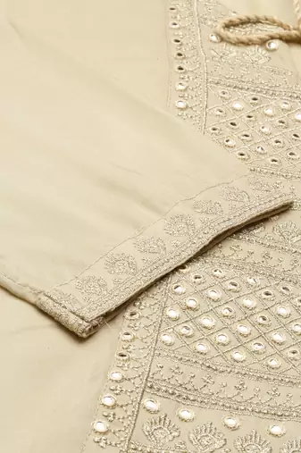 women's calf length round neck cream solid straight kurta