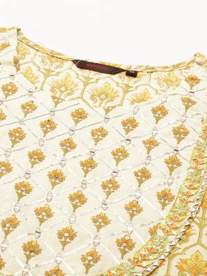women's ankle length round neck cream floral anarkali kurta 2