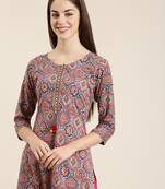 women's calf length round neck multi ethnic motifs straight kurta