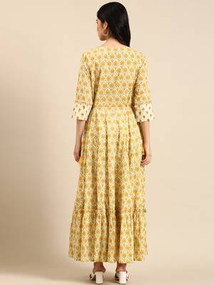women's ankle length round neck cream floral anarkali kurta 5