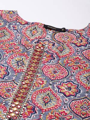women's calf length round neck multi ethnic motifs straight kurta 3