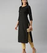 Showoff women's calf length round neck black floral straight kurta