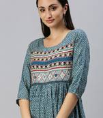 women's ankle length round neck blue ethnic motifs anarkali kurta