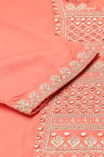 Showoff women's calf length round neck peach solid straight kurta