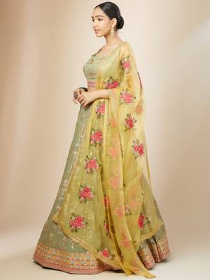 pista green sequins georgette lehenga set choli with dupatta with dupatta 3