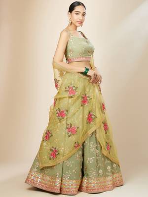 pista green sequins georgette lehenga set choli with dupatta with dupatta 4