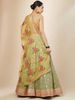 pista green sequins georgette lehenga set choli with dupatta with dupatta 5