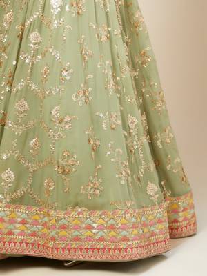 pista green sequins georgette lehenga set choli with dupatta with dupatta 7