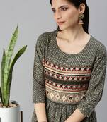 women's ankle length round neck olive ethnic motifs anarkali kurta