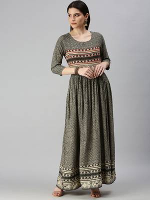 women's ankle length round neck olive ethnic motifs anarkali kurta 2