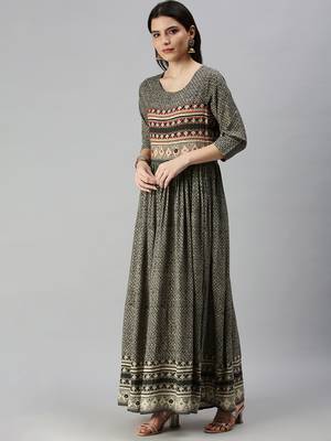 women's ankle length round neck olive ethnic motifs anarkali kurta 3