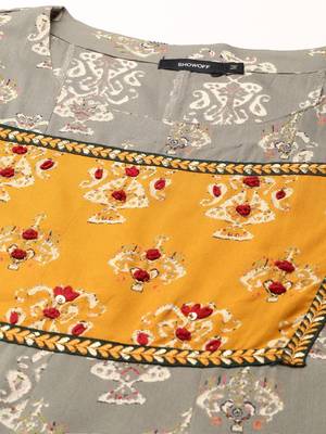 women's ankle length round neck grey ethnic motifs anarkali kurta 2